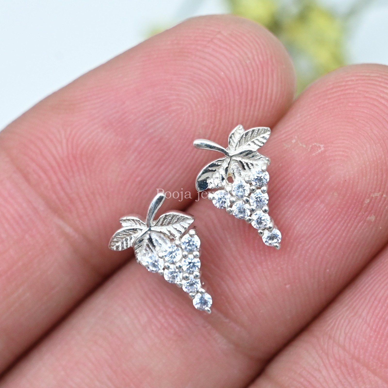 925 Sterling Silver Grape Cluster Stud Earrings Vine Fruit Nature Jewelry Gift