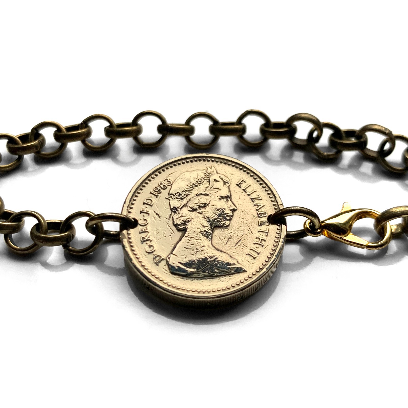 1983 UK 1 Pound coin bracelet British arms English lion Scottish unicorn b000193