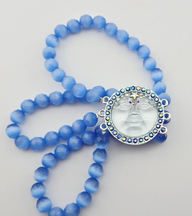KIRKS FOLLY Venus 25mm Seaview Moon Crystal Stretch Bracelet Silvertone Blue