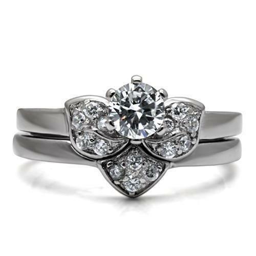 TK099 – High polished (no plating) Stainless Steel Ring with AAA Grade CZ in