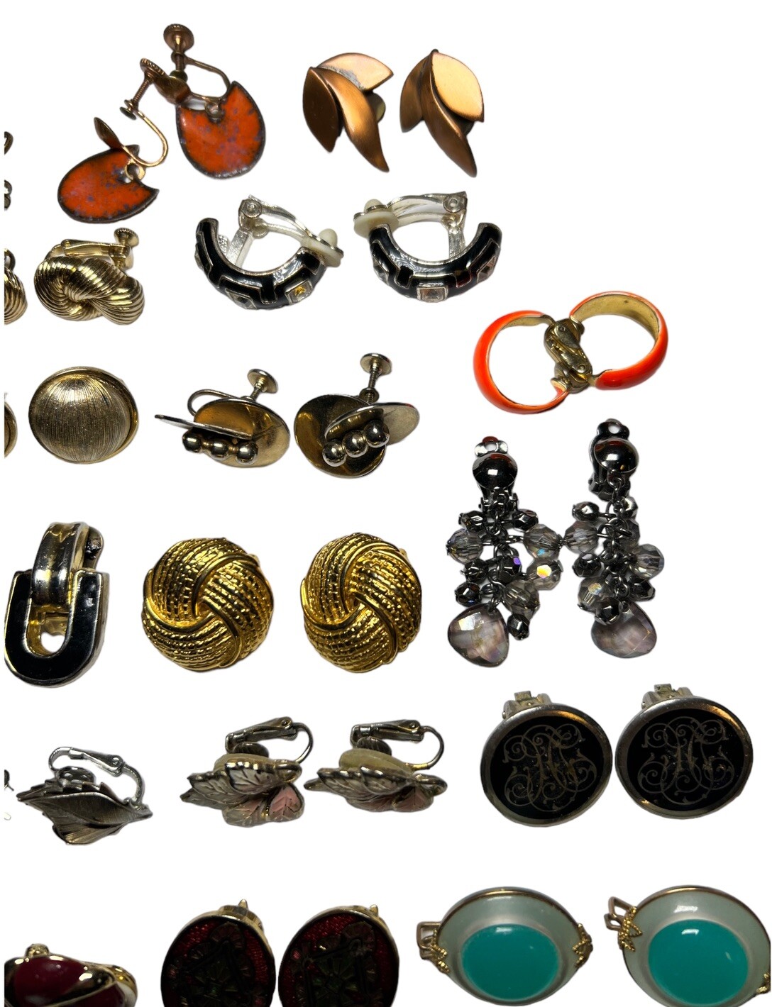Lot Of 27 Vintage Pairs Clip On Screw Earrings Rhinestone Ceramic Enamel b