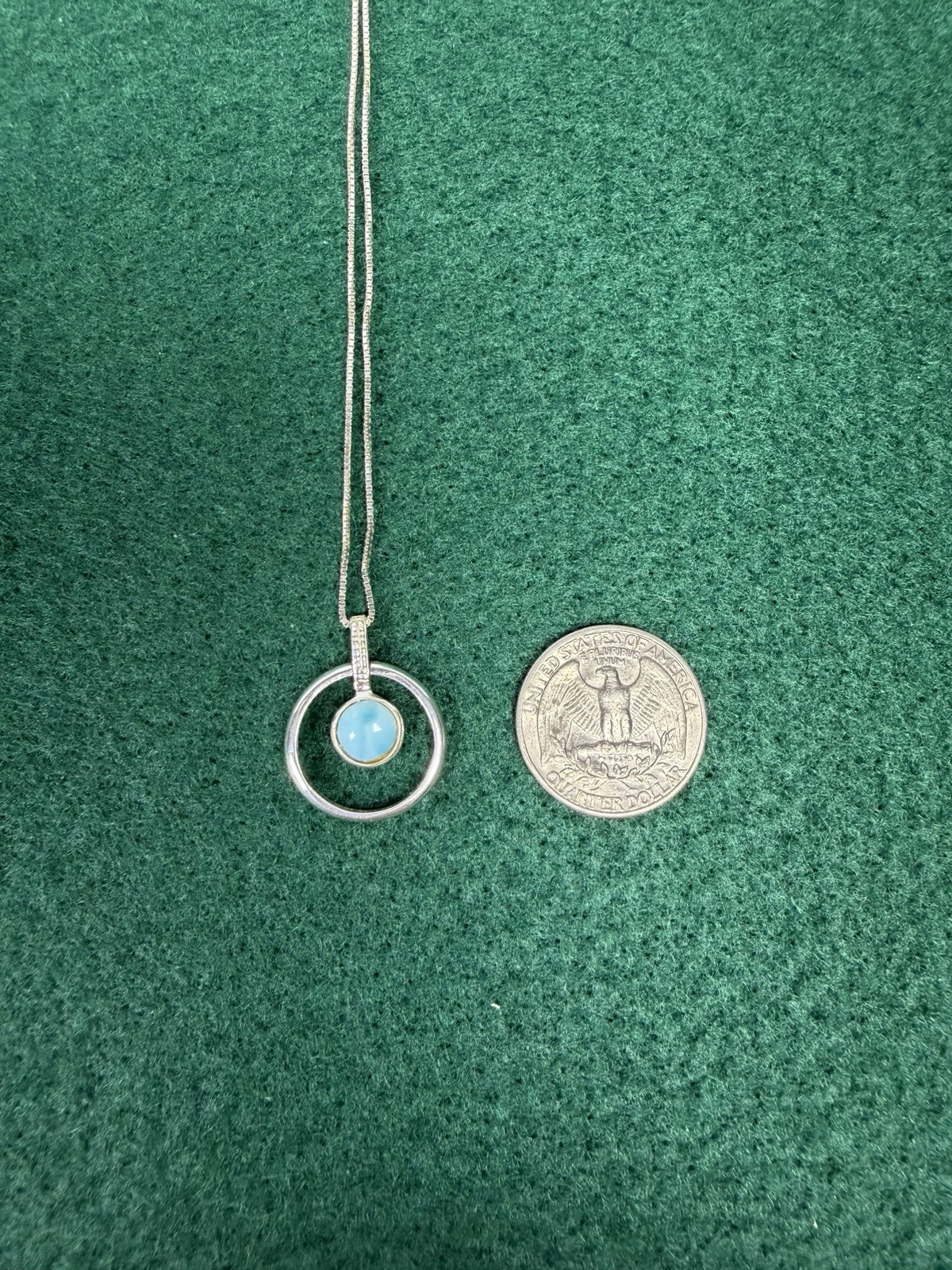 925 Italy Sterling Silver Larimar Circle Pendant & Necklace