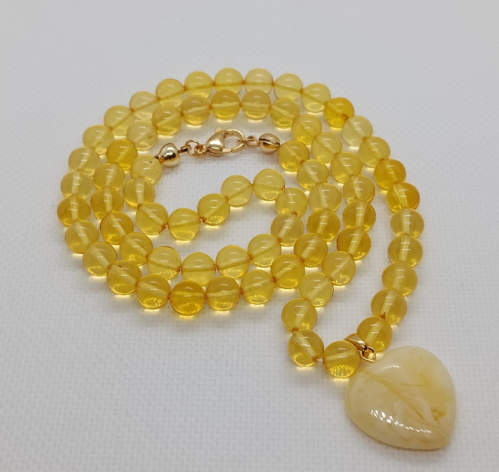 Gunuine Baltic Amber Yellow Multicolor Round Beads Necklace Heart 15.7g