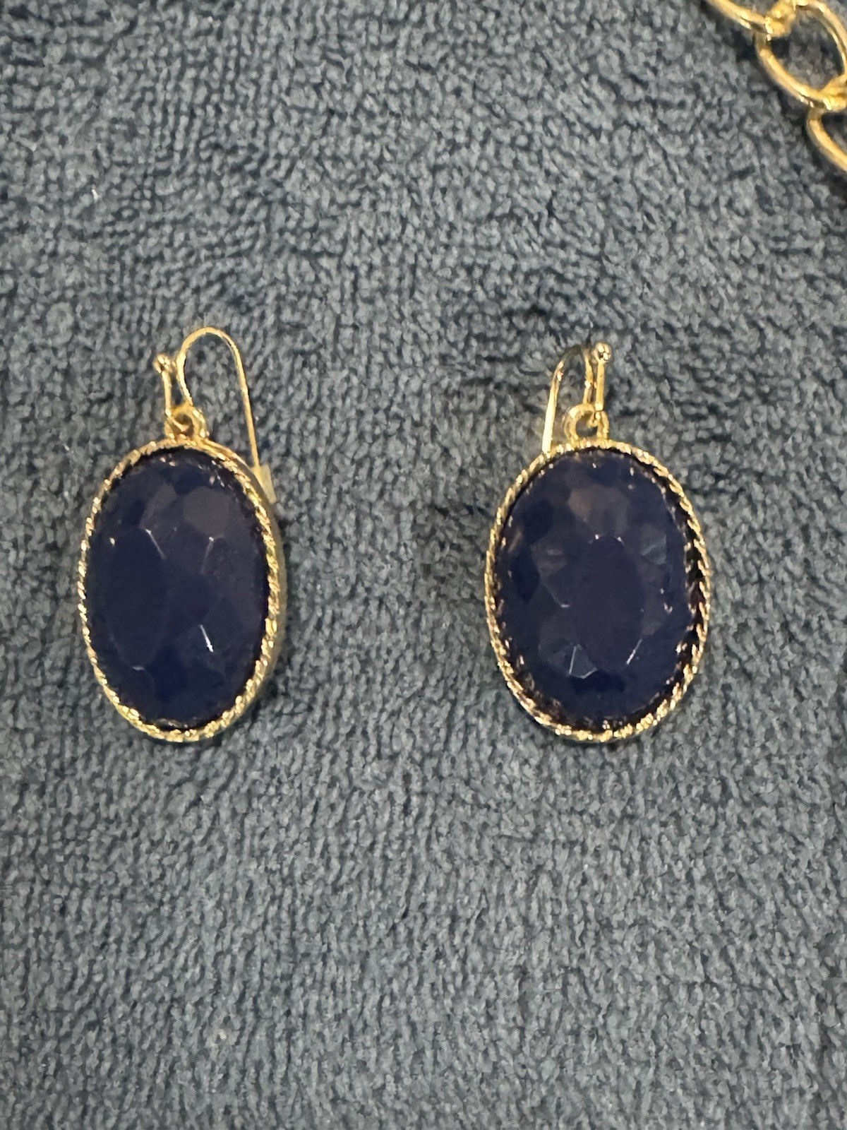 Fashion Bib Necklace Dark Blue and Gold Tones with Matching Earrings NWOT