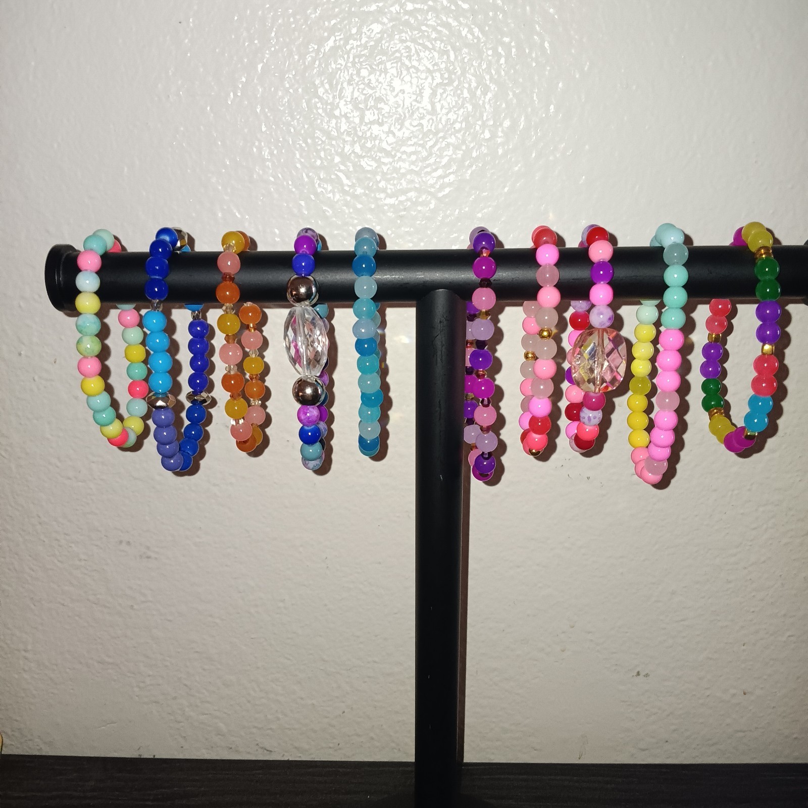 Set of 10 Multicolor Glass & Acrylic Bead Stretch Slip-On Stackable Bracelets