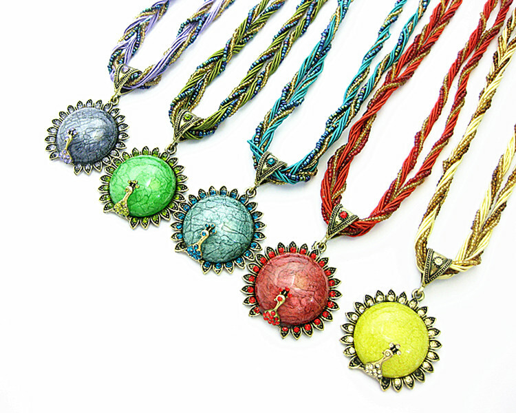 Women Lady Retro Bohemian Turquoise Rhinestone Pendant Collar Chain Necklace US