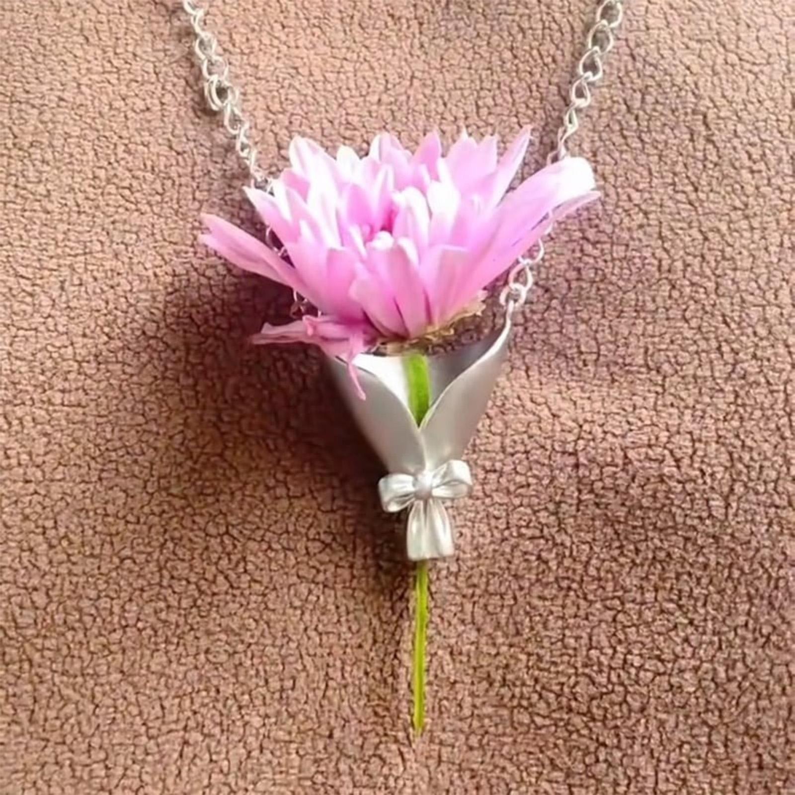 Wearable Vase Necklace For Women Artful Flower Bouquet Pendant Chain