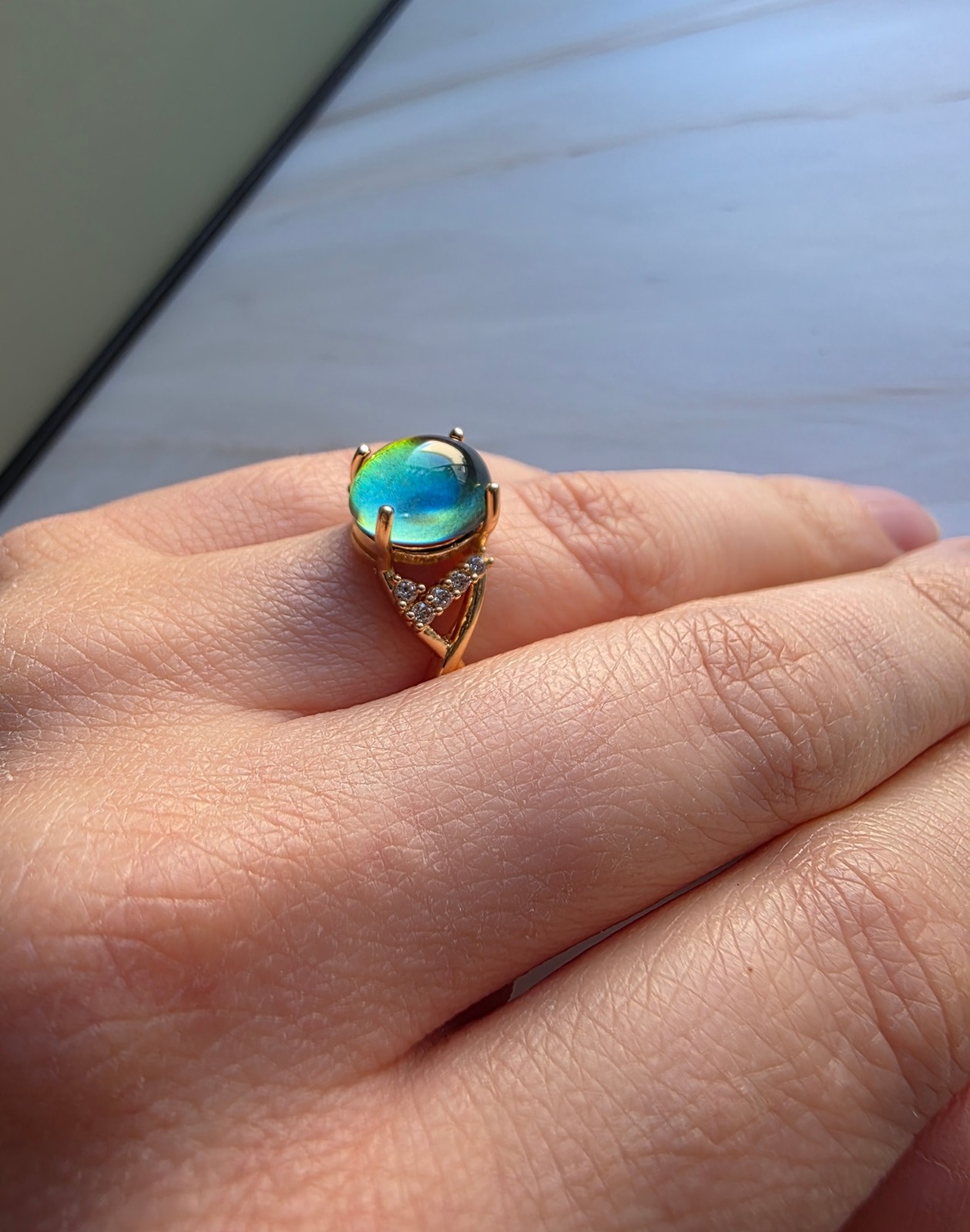 Gold Mood Ring Adjustable Color Change Thumb Rings For Women 14k