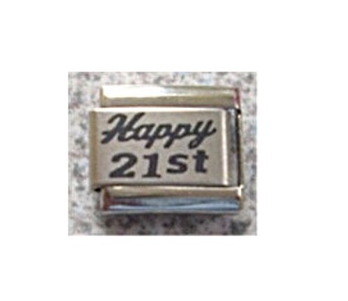 9mm Italian Charms Link L84 Happy 21st – 21 Birthday Fits Classic Size Bracelet