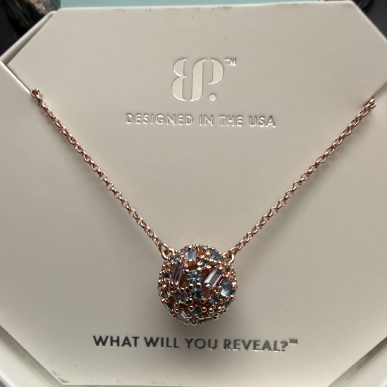BP Aquamarine Cubic Zirconia Rose Gold Pendant Necklace 18″ + 2.5″ Extender