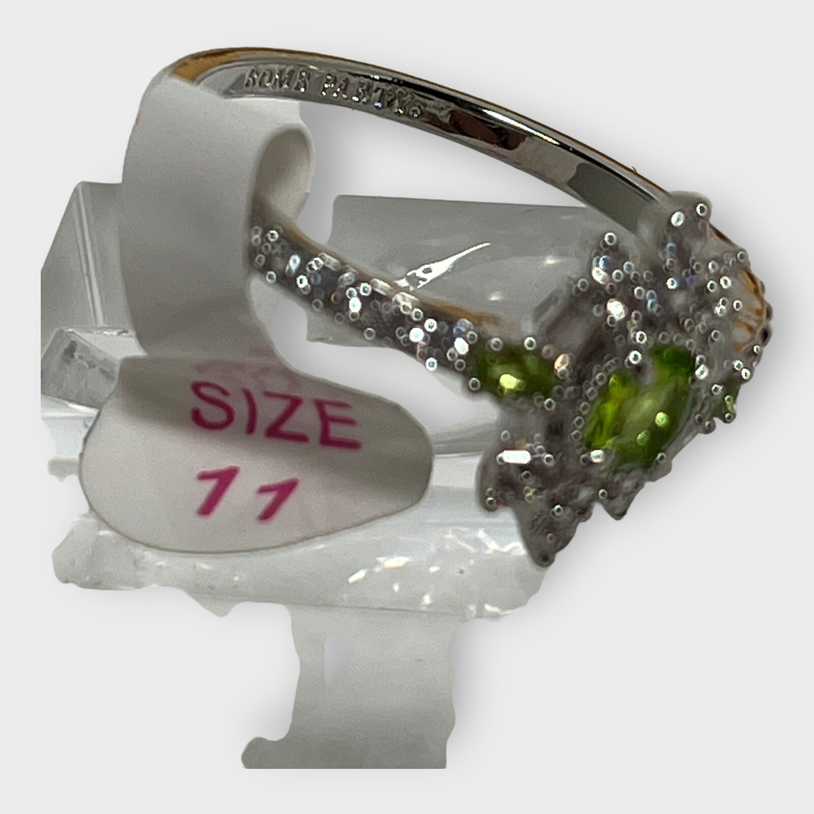Love Is On The Way Lab Peridot Rhodium Pl Band Sz 11 BOMB PARTY RBP3684 15 NEW