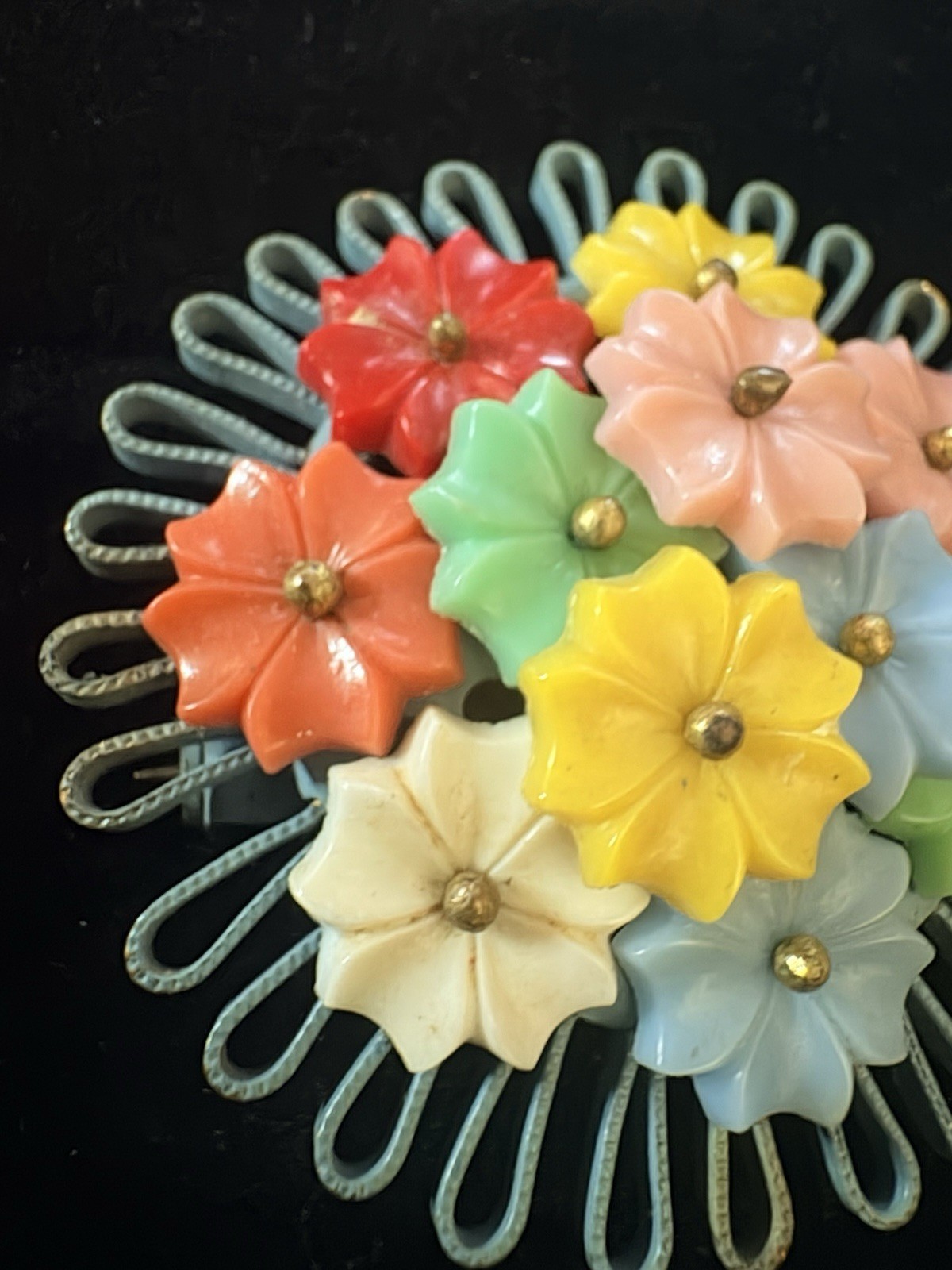 Vintage Unsigned Miriam Haskell Brooch Pin Celluloid Flowers 1930-1940s