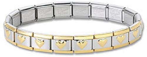 Italian Charm Bracelets Stainless Steel Gold Heart 9 mm Link Free Shipping New