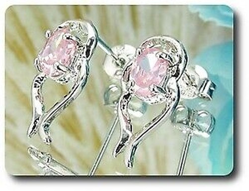 Earrings Pink Sapphire 0 3/32×0 9/32in Gold Plated White 18, K