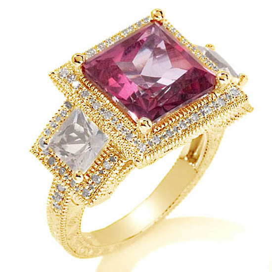 Princess-cut Enhanced Pink Topaz and Gemstone 14k Yellow Gold Plated Ring