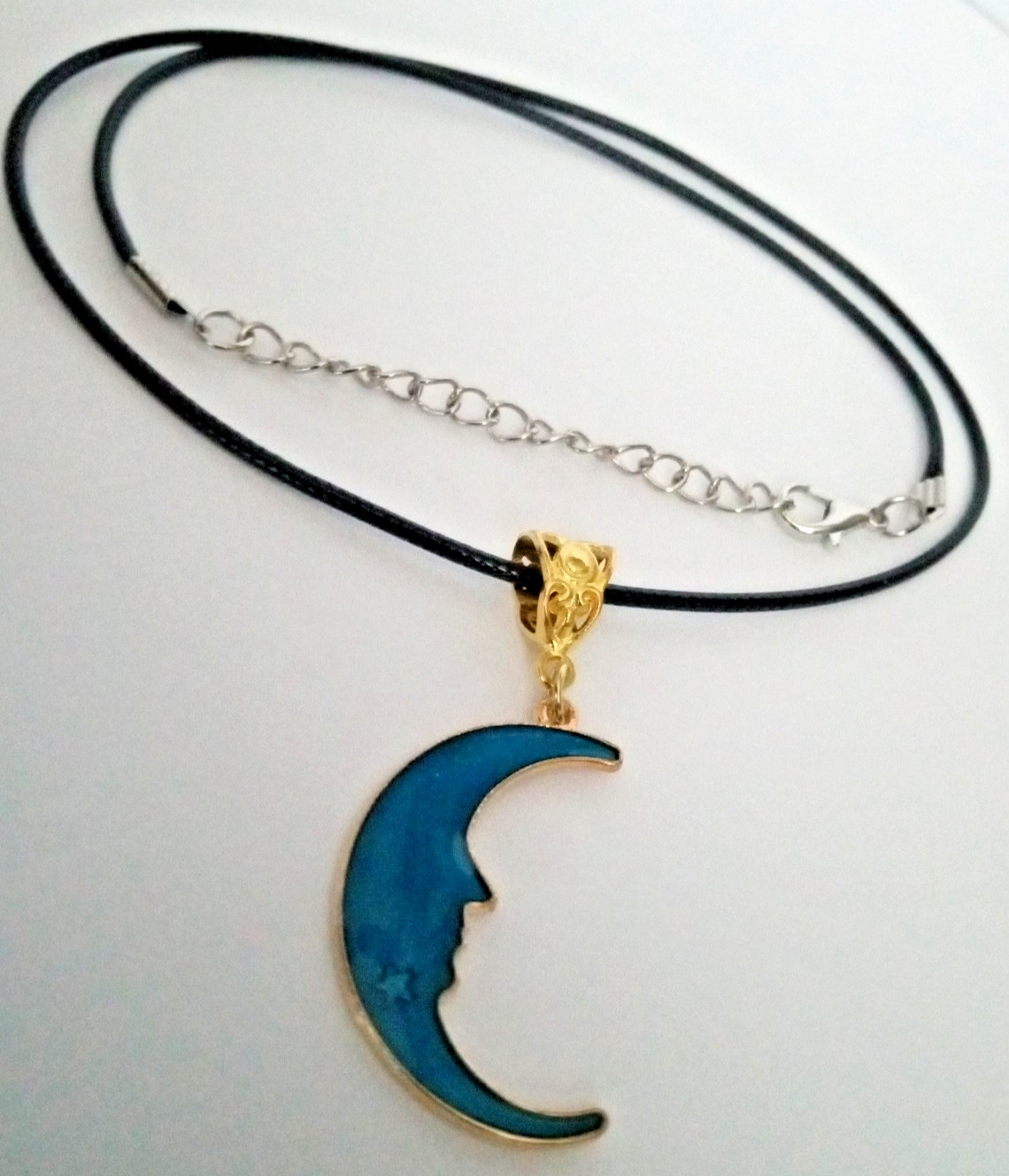 Crescent Moon Face Pendant Charm 18″ Adjustable Necklace NEW!