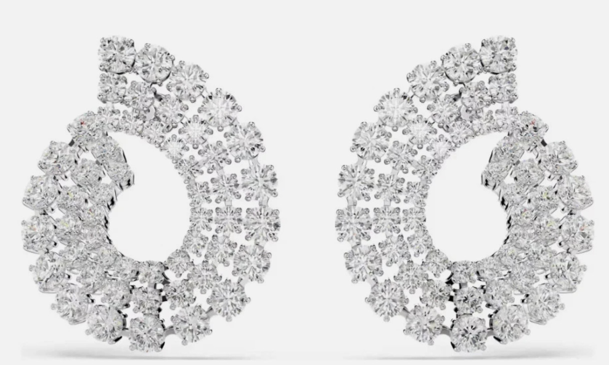 Swarovski Matrix hoop earrings Mixed round cuts, White, Rhodium plated
