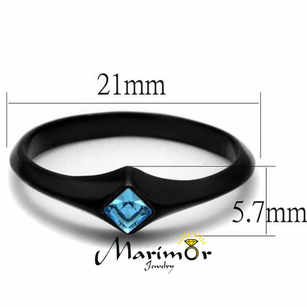 Women’s Princess Cut Sea Blue CZ Stainless Steel Black Engagement Ring Size 5-10