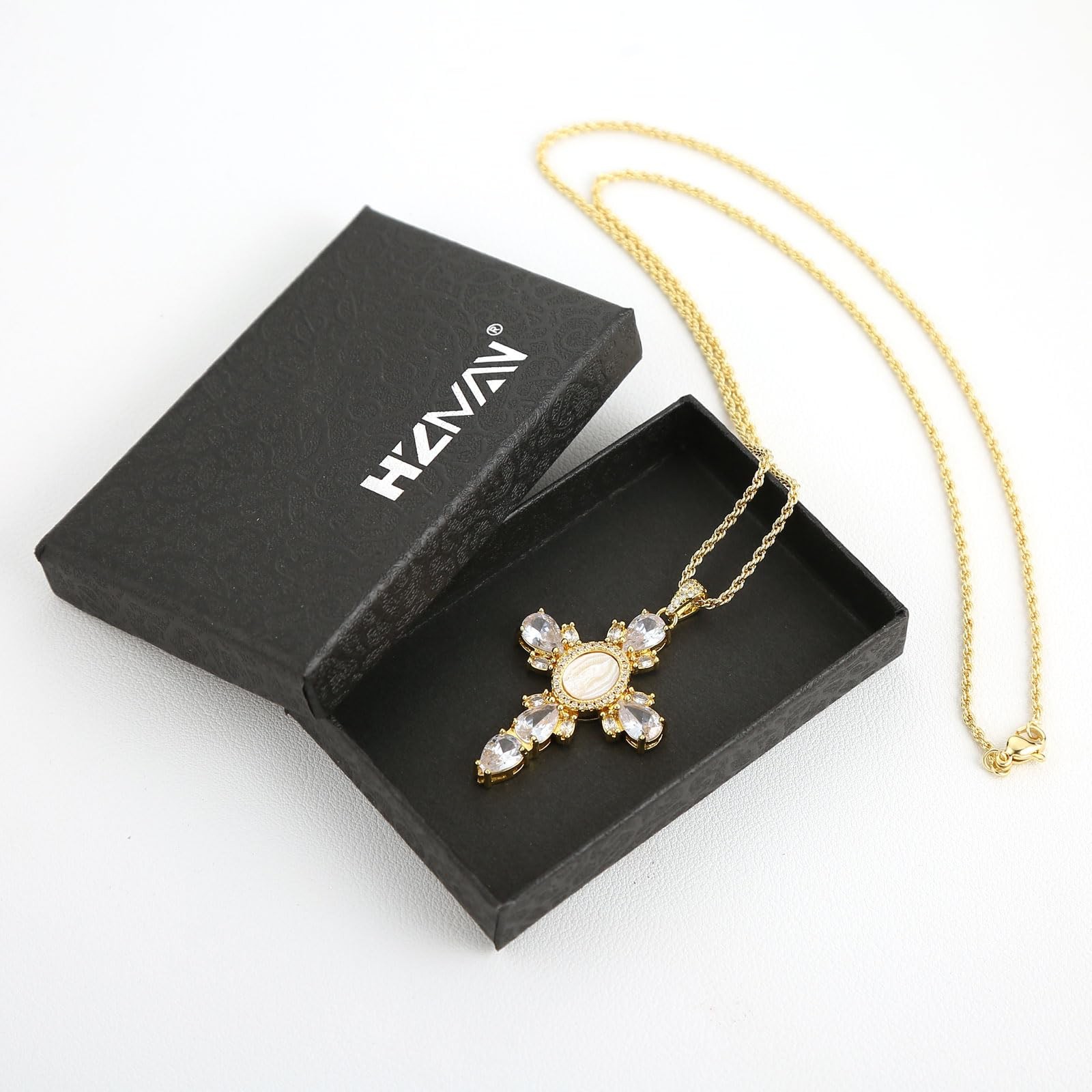 HZMAN Gold Cross Necklace for Women 18K Plated 4.6 cm x 3.1 cm, Silver