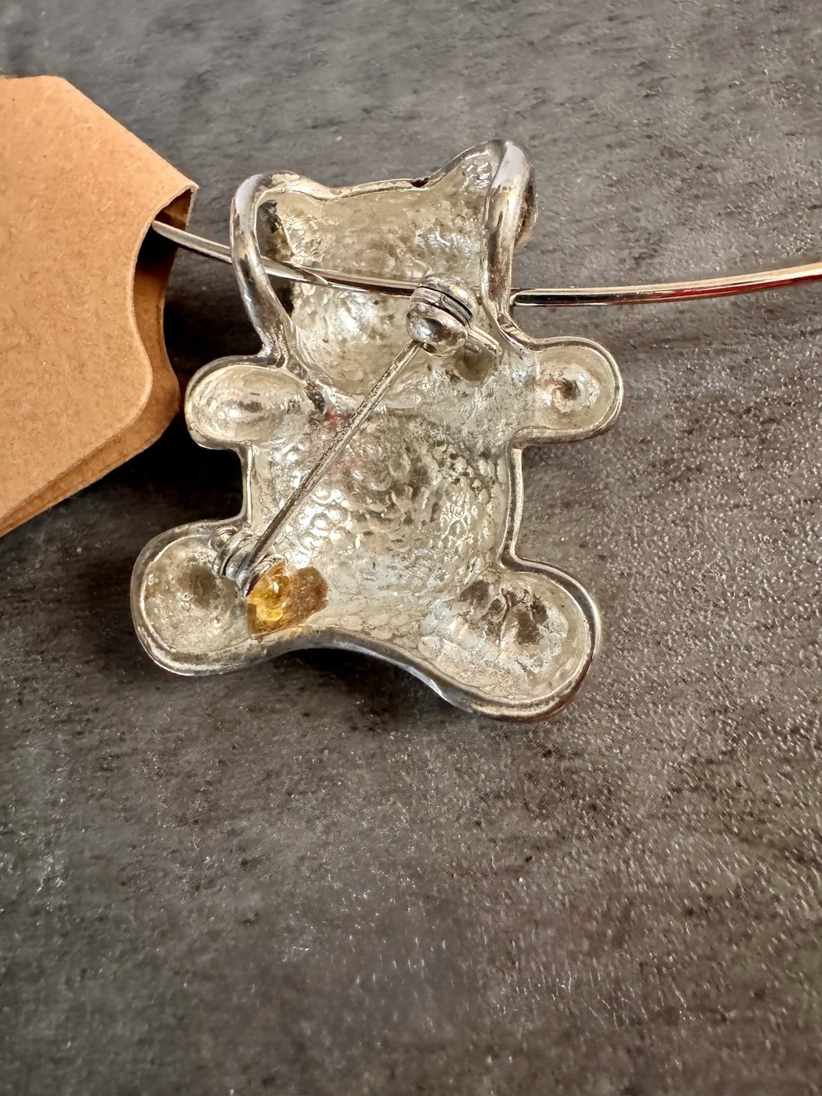 Silver Teddy Bear Pendant, Choker Converts To Pin Matching Earrings