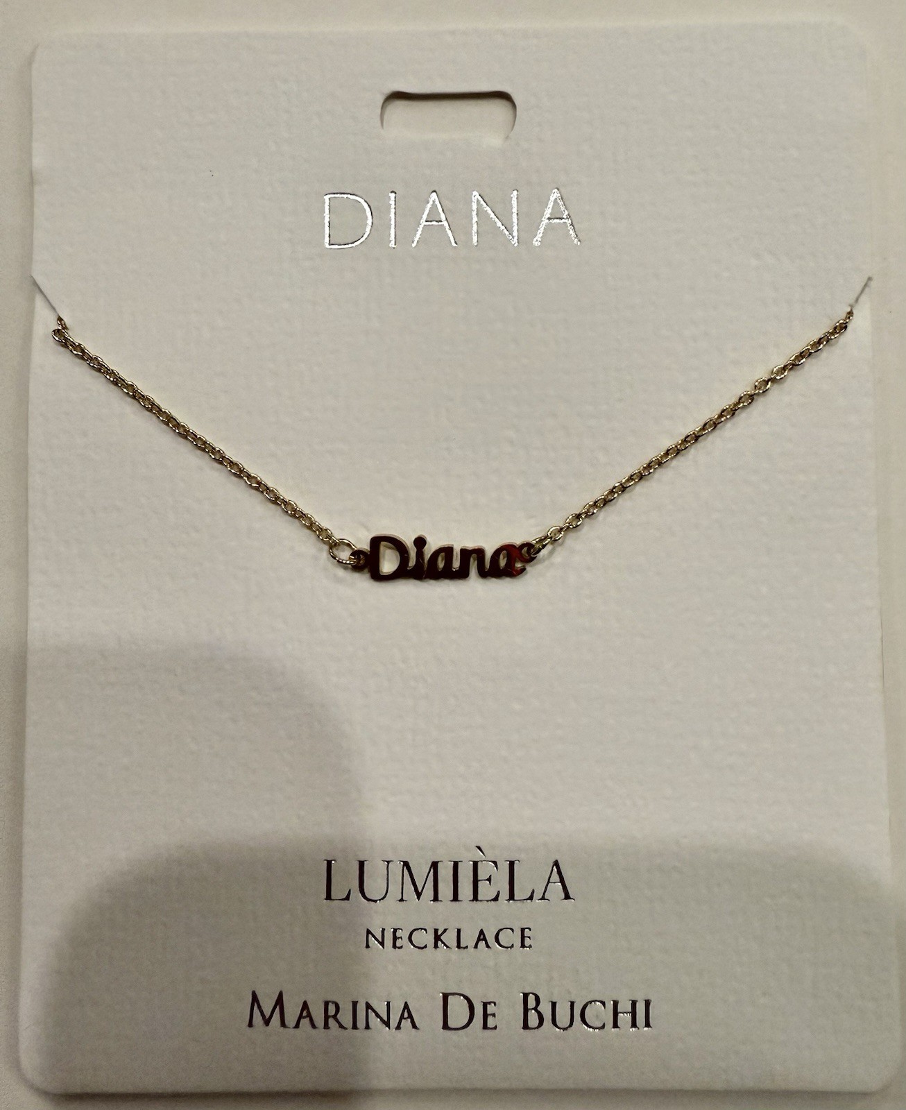 DIANA LUMIELA NAME NECKLACE MARINA DE BUCHI ADJUSTABLE LENGTH NICKEL FREE