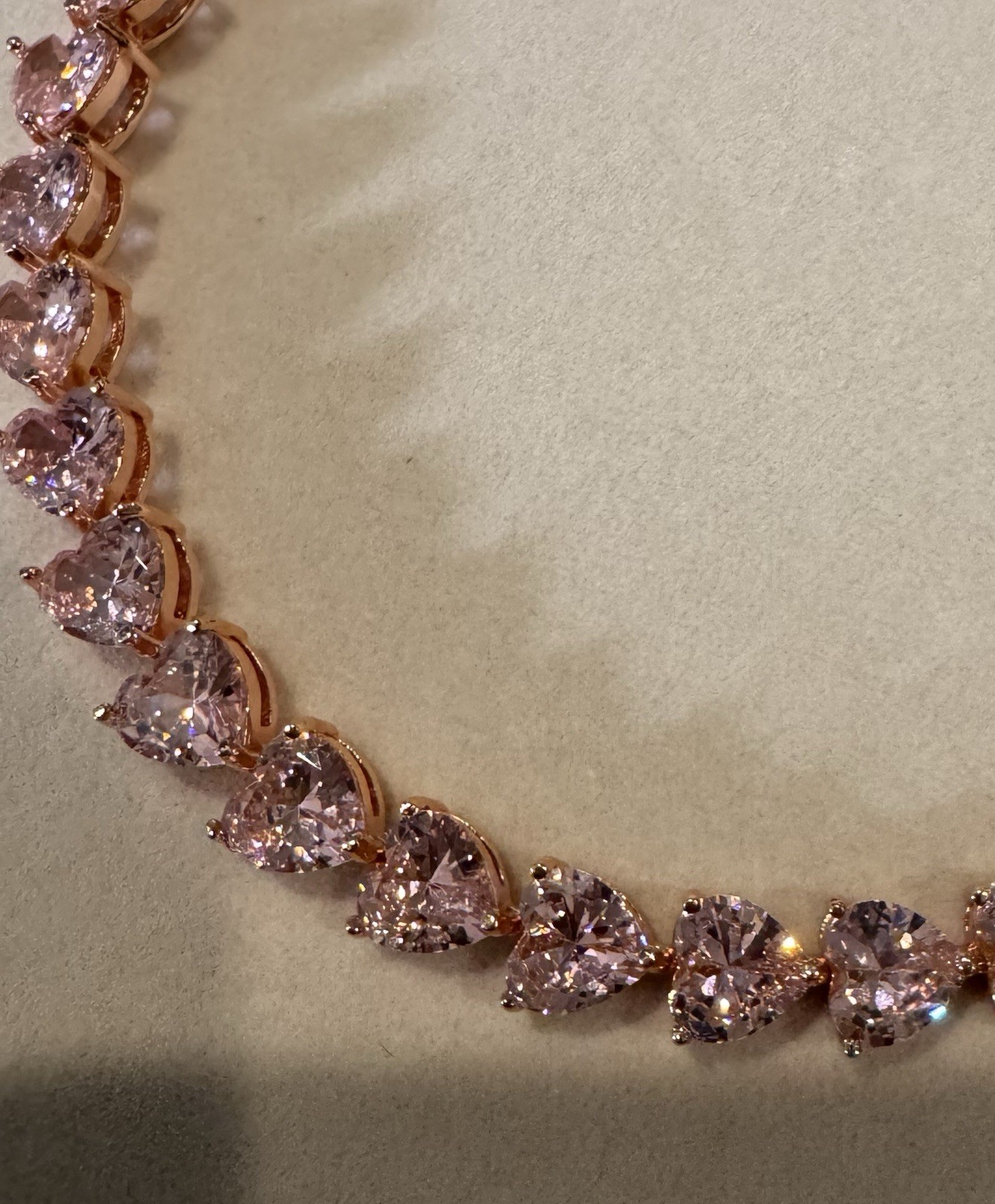 Pink Crystal Heart Tennis Bracelet 8 inch