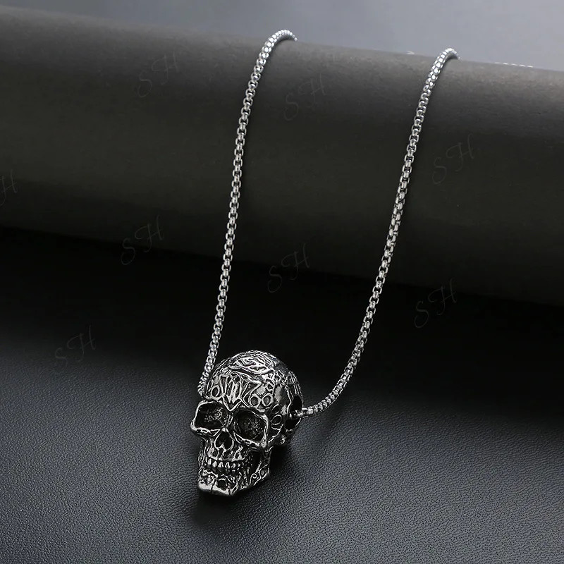 Men’s Retro Alloy Steel Skull Pendant Necklace Vintage Gothic Punk Jewelry Gift
