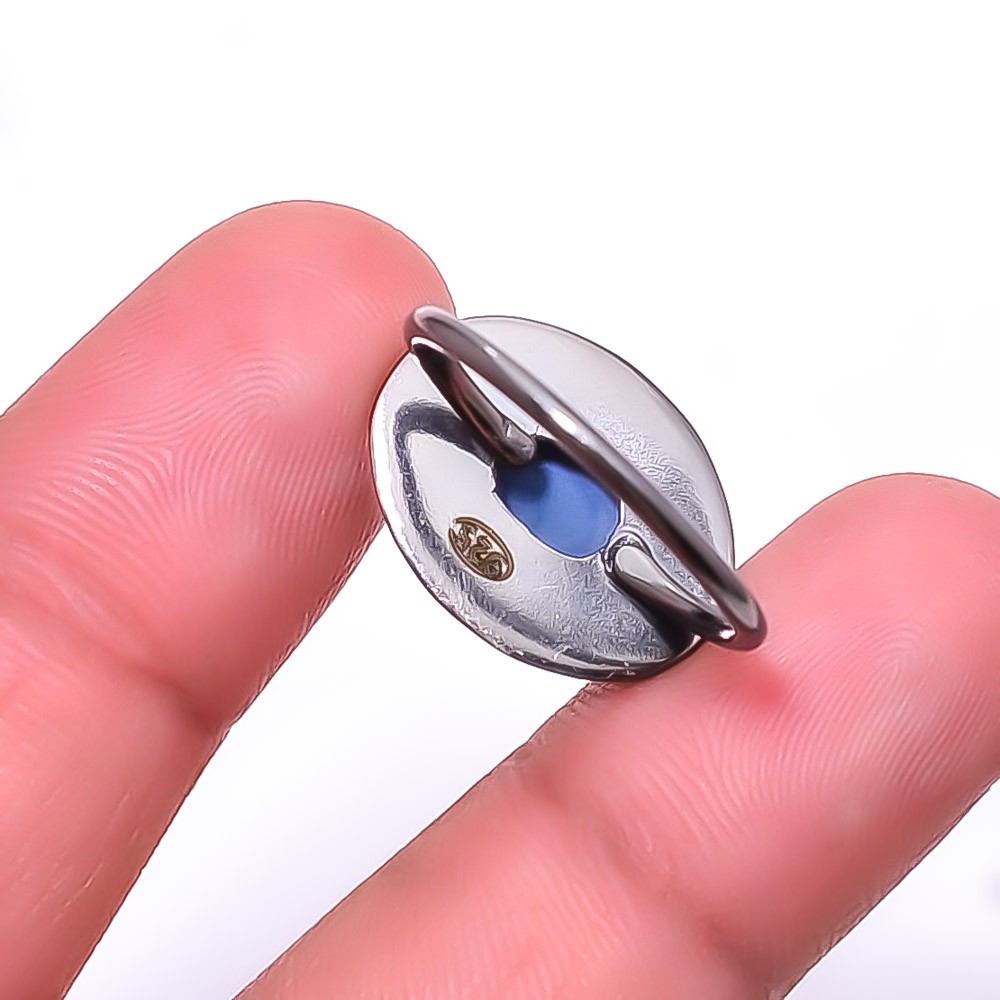Blue Opal Black And Gold Plated 925 Sterling Silver Ring s.7.5 R13, Christmas