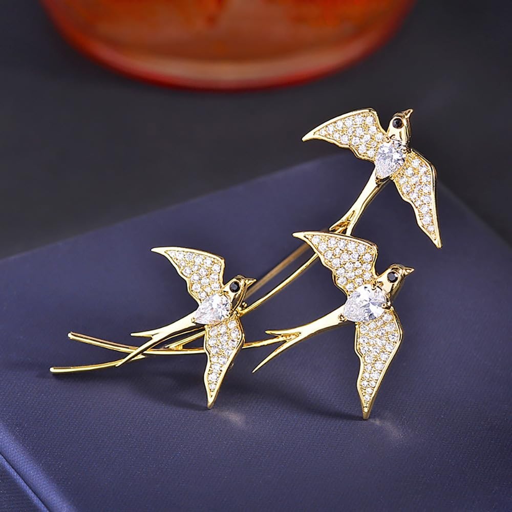 Shiny Crystal Bird Brooch Pin for Women – Rhinestone CZ Lapel Badge & Scarf Clip