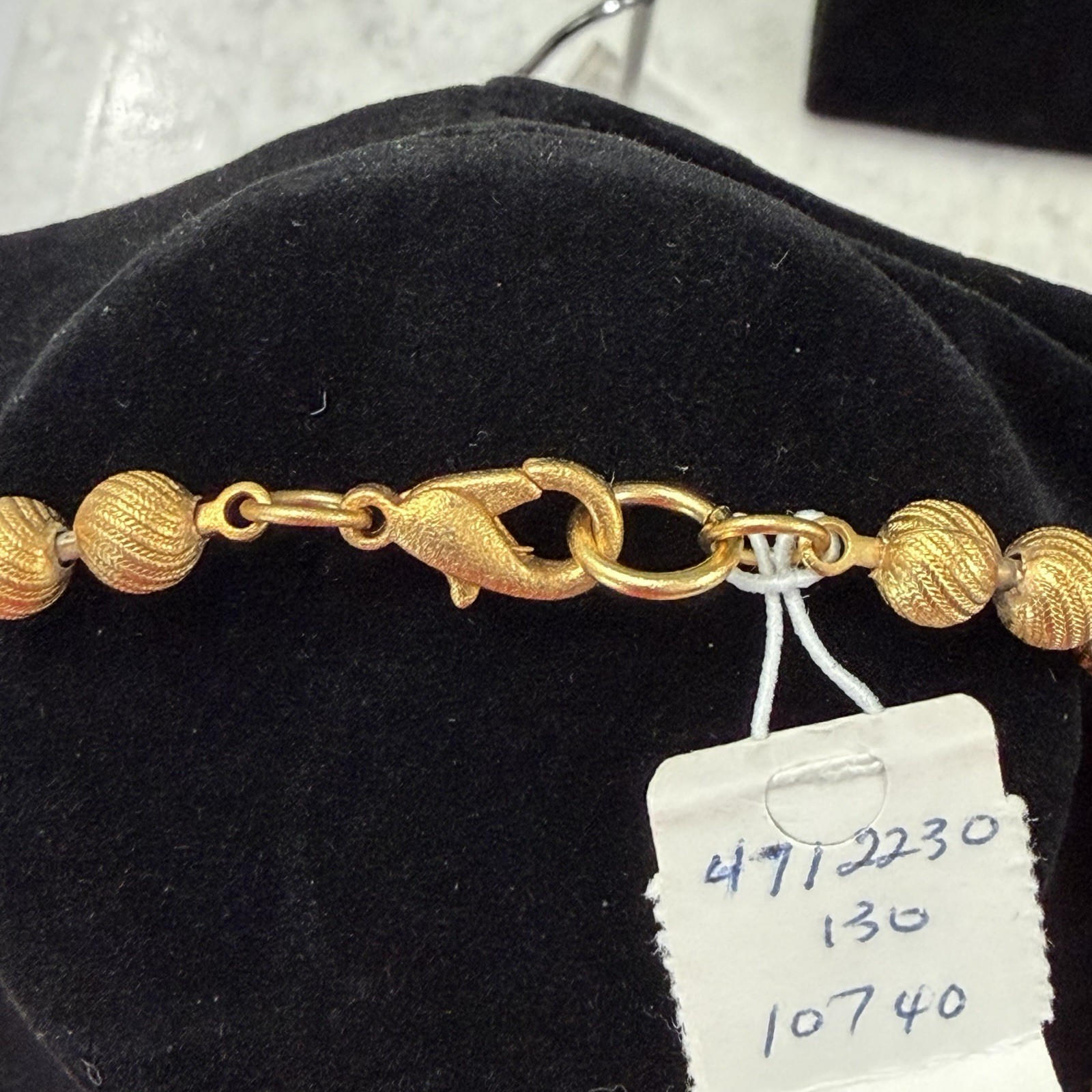 VINTAGE Gold Toned Cross Necklace, Textured Gold Beaded Chain. New with tags.
