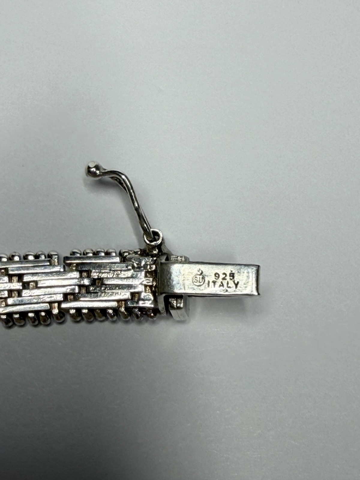 Vintage SU Italy 925 Sterling Silver Woven Flat Riccio Chain Bracelet 7.5” 15.7g