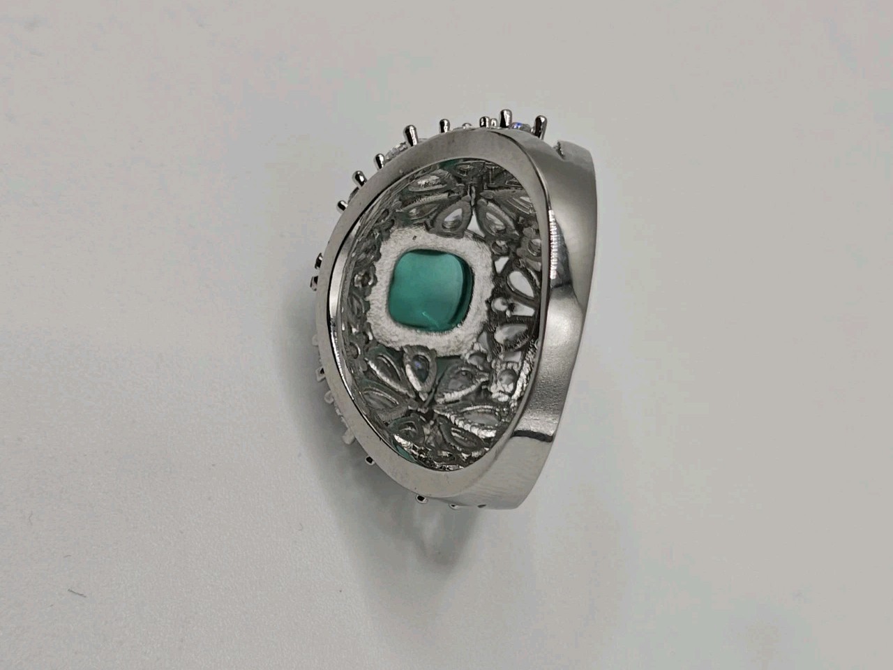 Simulated Green Paraiba Tourmaline Flower Pear Cubic Zirconia Ring Size 10.5