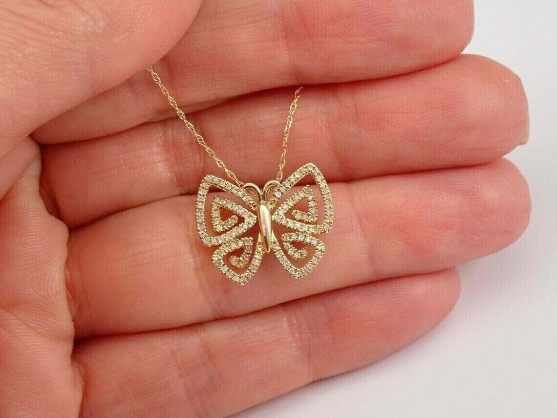 Round Cut Simulated Diamond Butterfly Shape Fancy Pendant 14K Yellow Gold Plated