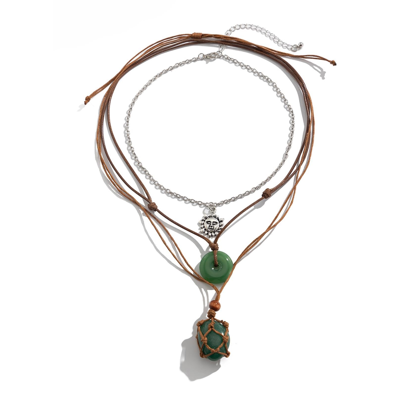 FUTIMELY Layered Green Stone Pendant Necklace Set,Bohemia Brown Small,