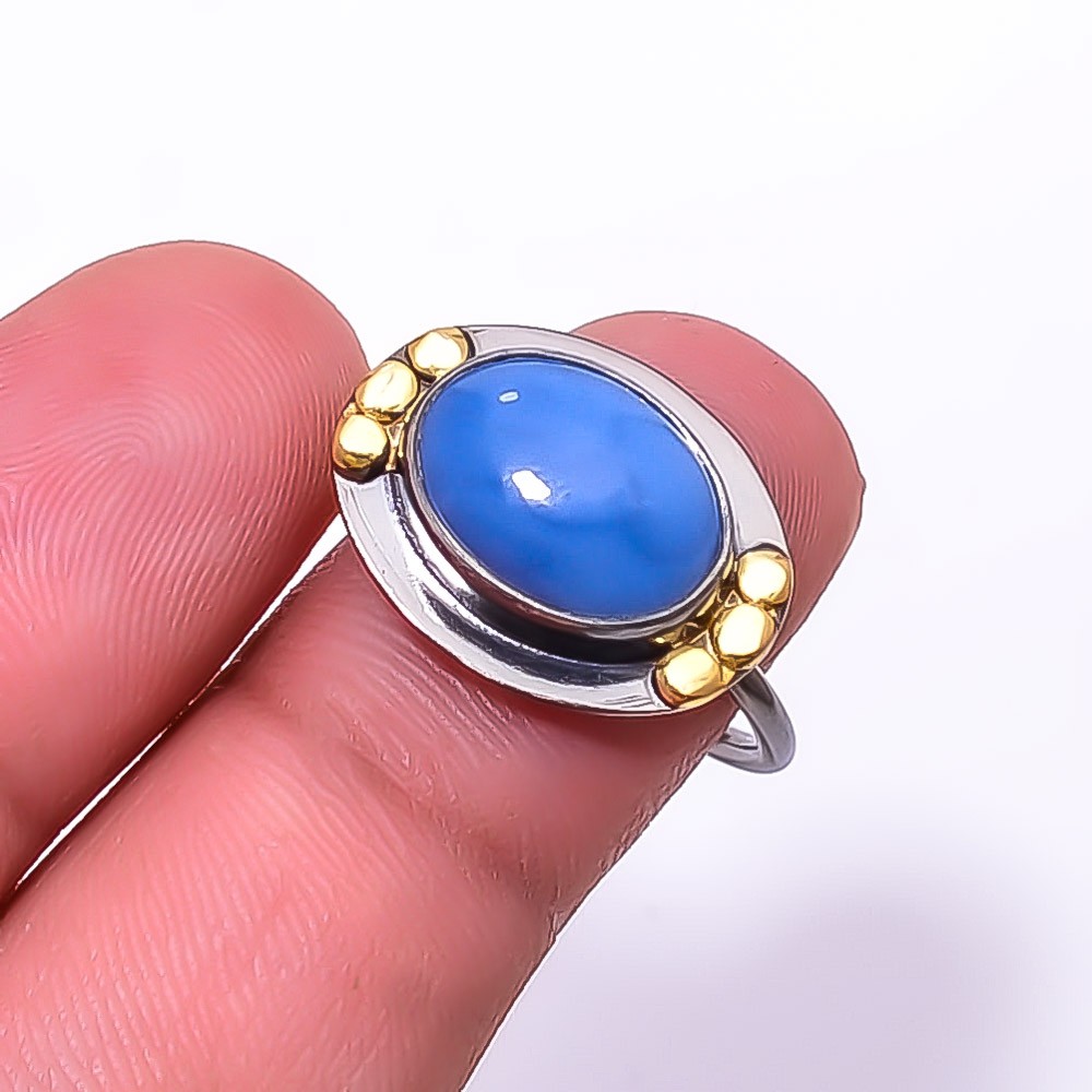 Blue Opal Black And Gold Plated 925 Sterling Silver Ring s.7.5 R13, Christmas