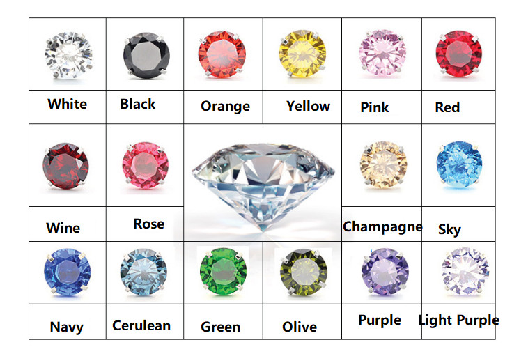 2Pcs Silver Gold Stainless Steel Round CZ Screw Back Stud Earrings for Women Men