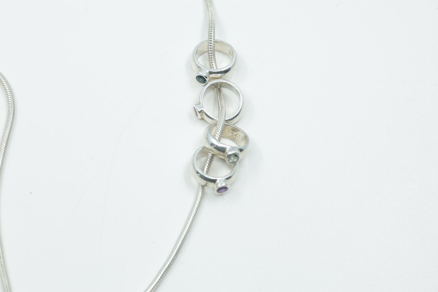 Sterling Silver Multi Gemstone Slide Pendant Necklace 16″ Snake Chain 925