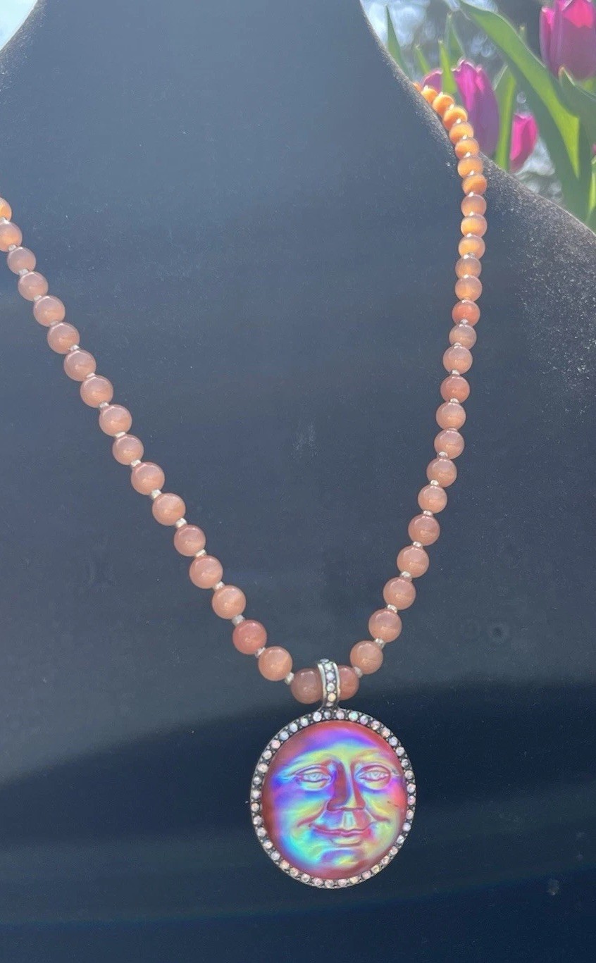 Kirk’s Folly Style Inspired Sea view Moon Face Orange Glow Necklace Rhinestone