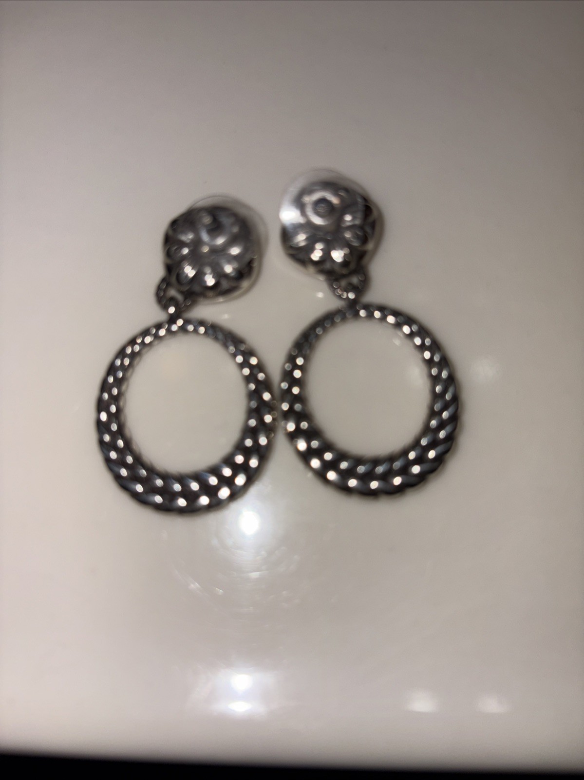 BRIGHTON Fashion Jewelry Braided Weave Hoop Stud Earrings w Clear Crystal