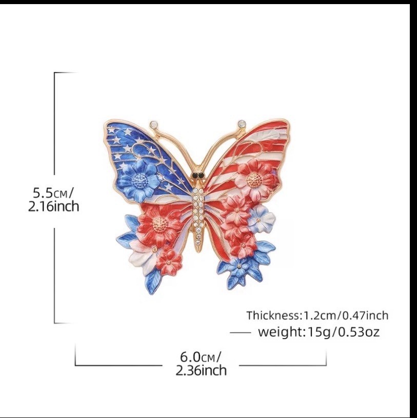 American Butterfly Brooch Enamel USA Flag Pin Patriotic Jewelry
