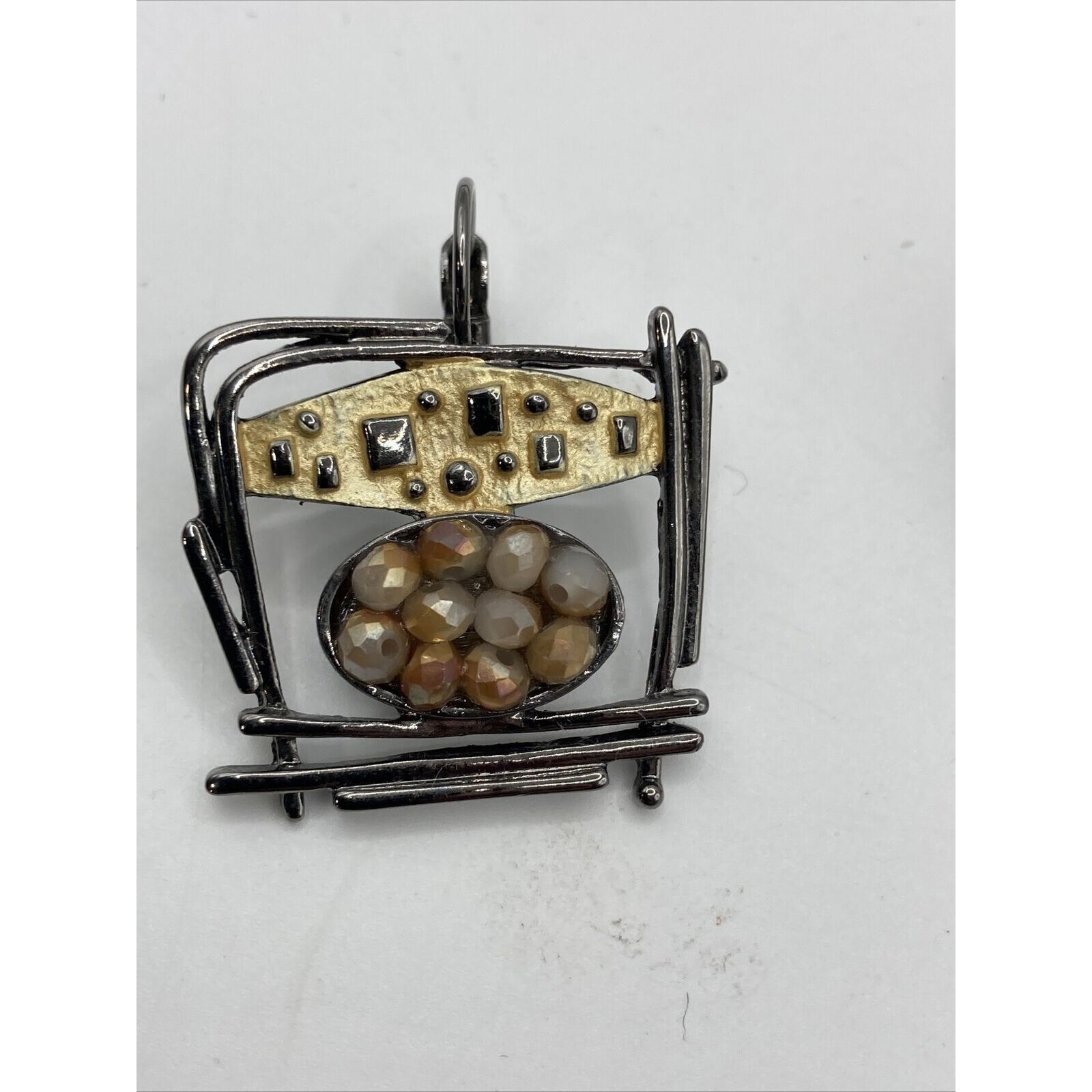 Art frame necklace earring set Jewelry Silver gun metal crystals 18″ Artisan