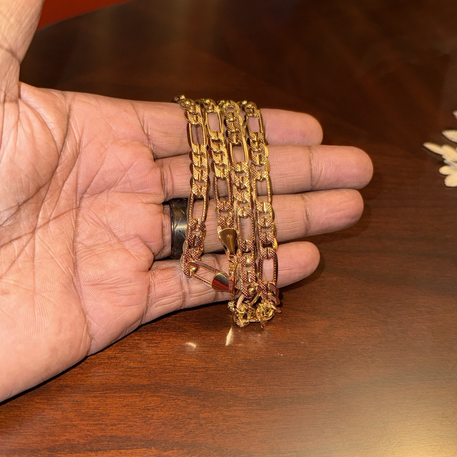 New 30 inch Stamped 14K Gold-Plated Frosted Figaro Chain w/ Lobster Clasp