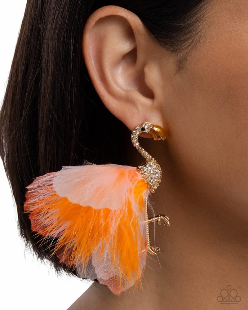 Paparazzi Feathered Flamingo – Orange – & White & Black Rhinestones – Feathers –