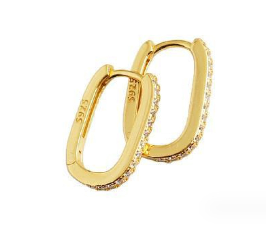 Women 925 Sterling Silver Plated U-Shape CZ Silver Gold Huggie Hoop Earrings A9