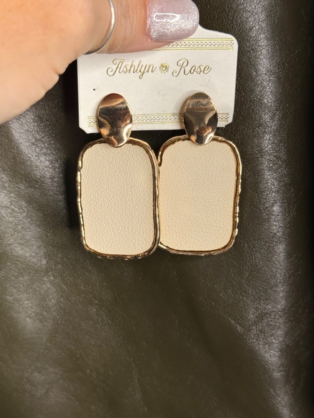 Gold Cream Statement Earrings Ashlyn Rose Textured Rectangle Dangle NWT