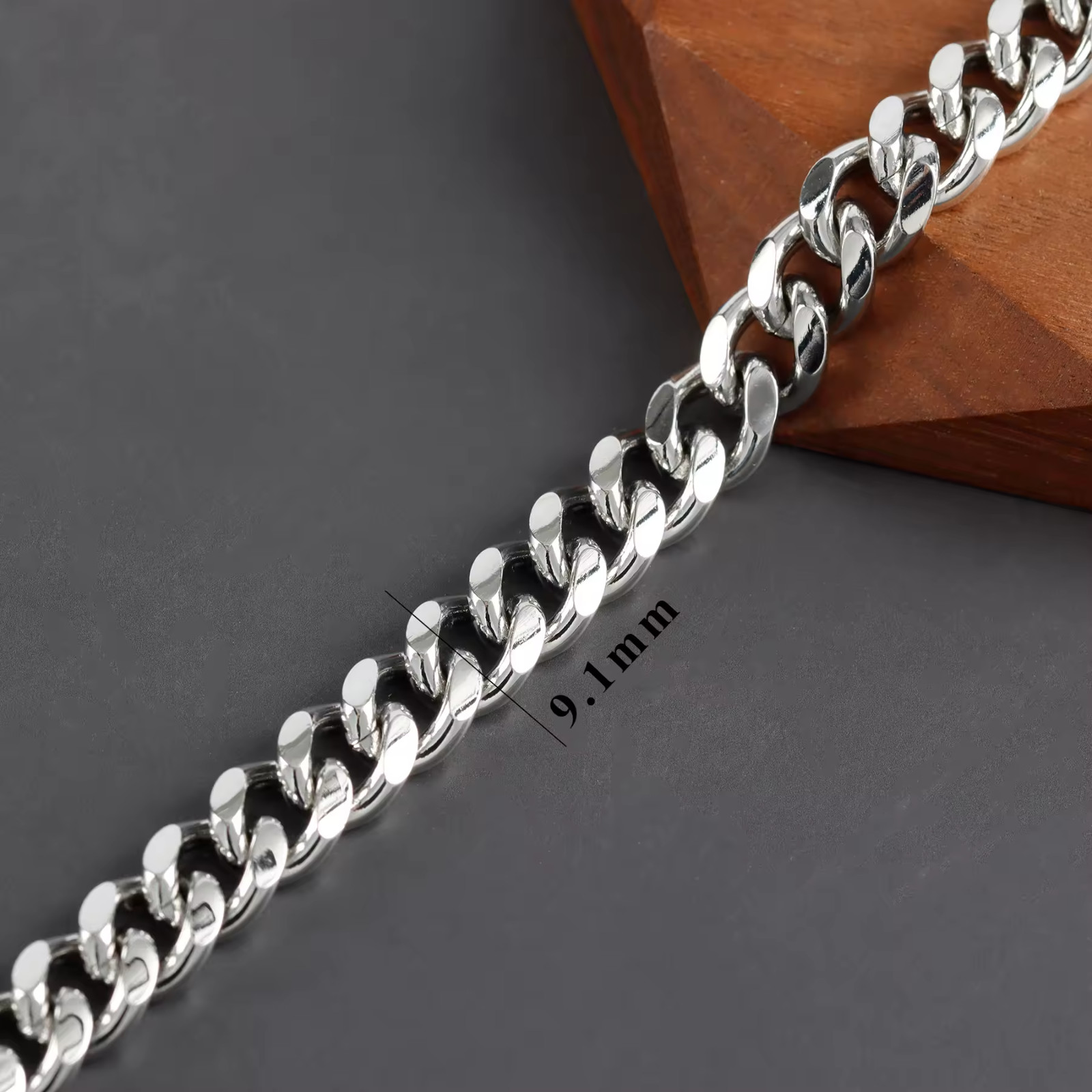 Silver Rhodium Plated Necklace, 17″ x 9.1 mm Cuban Chain, High Quality RC15503
