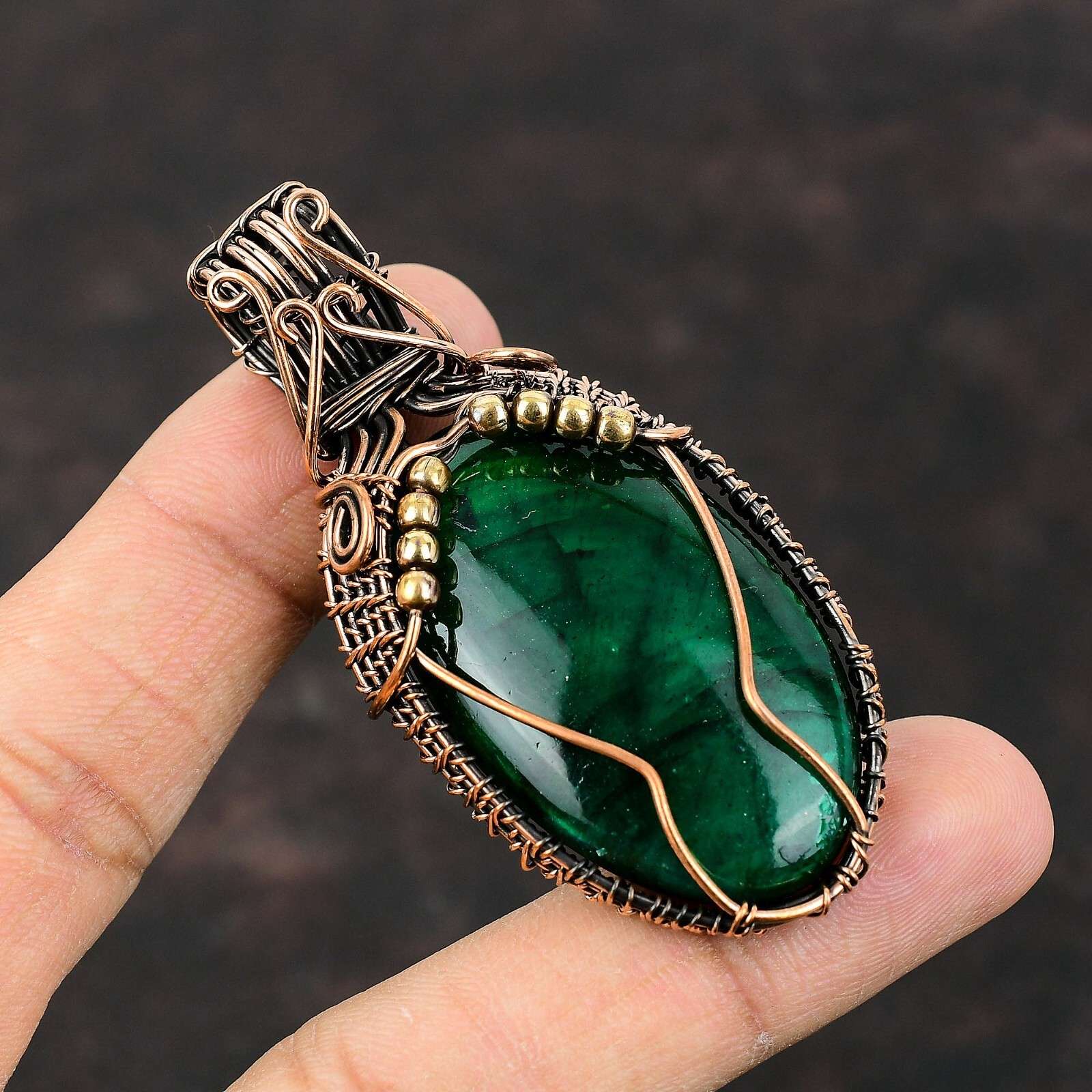 Green Fire Labradorite Jewelry Copper Bestie Gift Wire Wrapped Pendant 2.68″