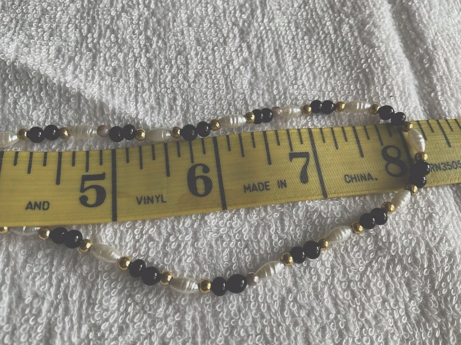 Black, Gold Tone, & Cream Color Beaded Necklace- Very Good Condition