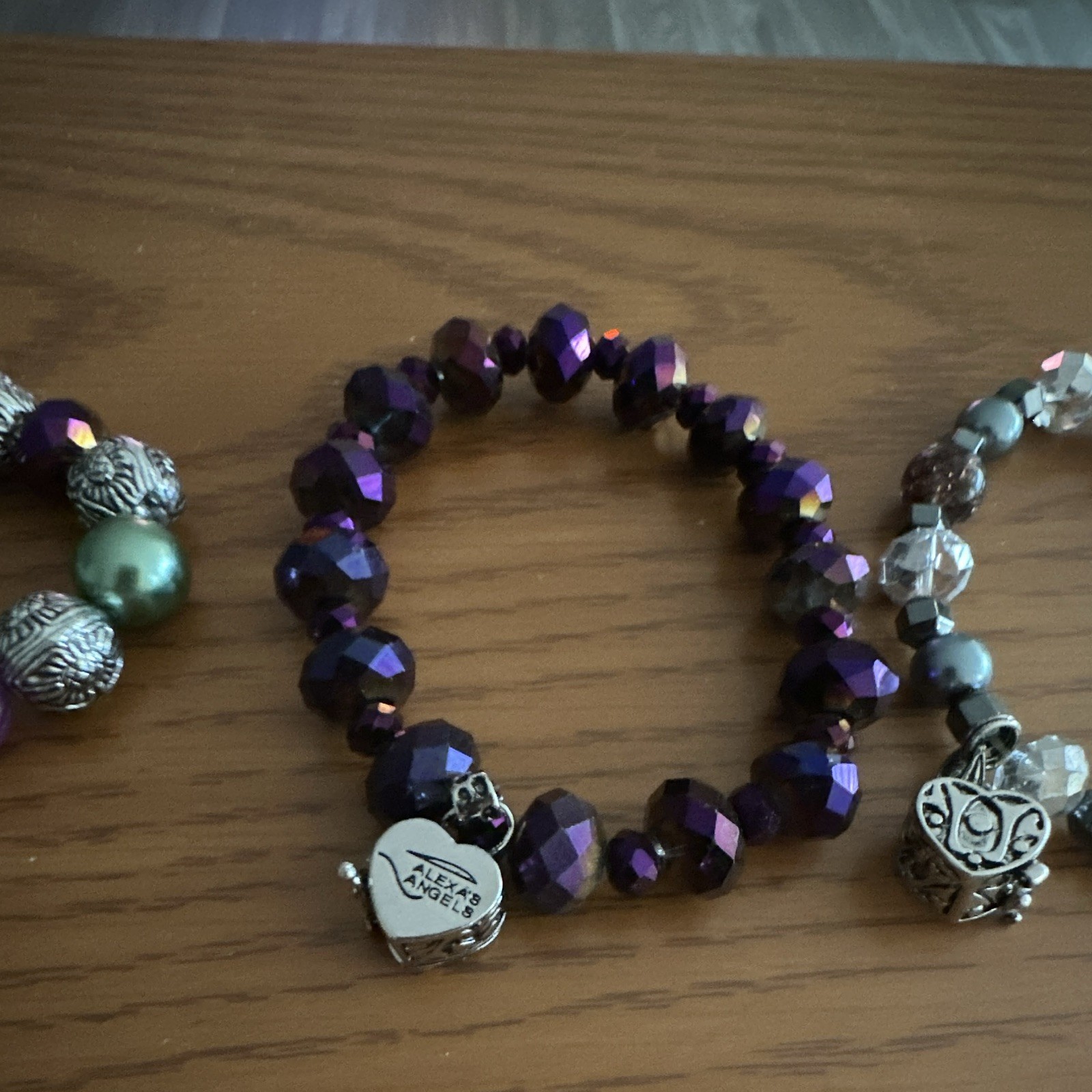 Alexas Angels Lot of 3 Beaded Stretch Dangle Charm Bracelets Multicolor Signed