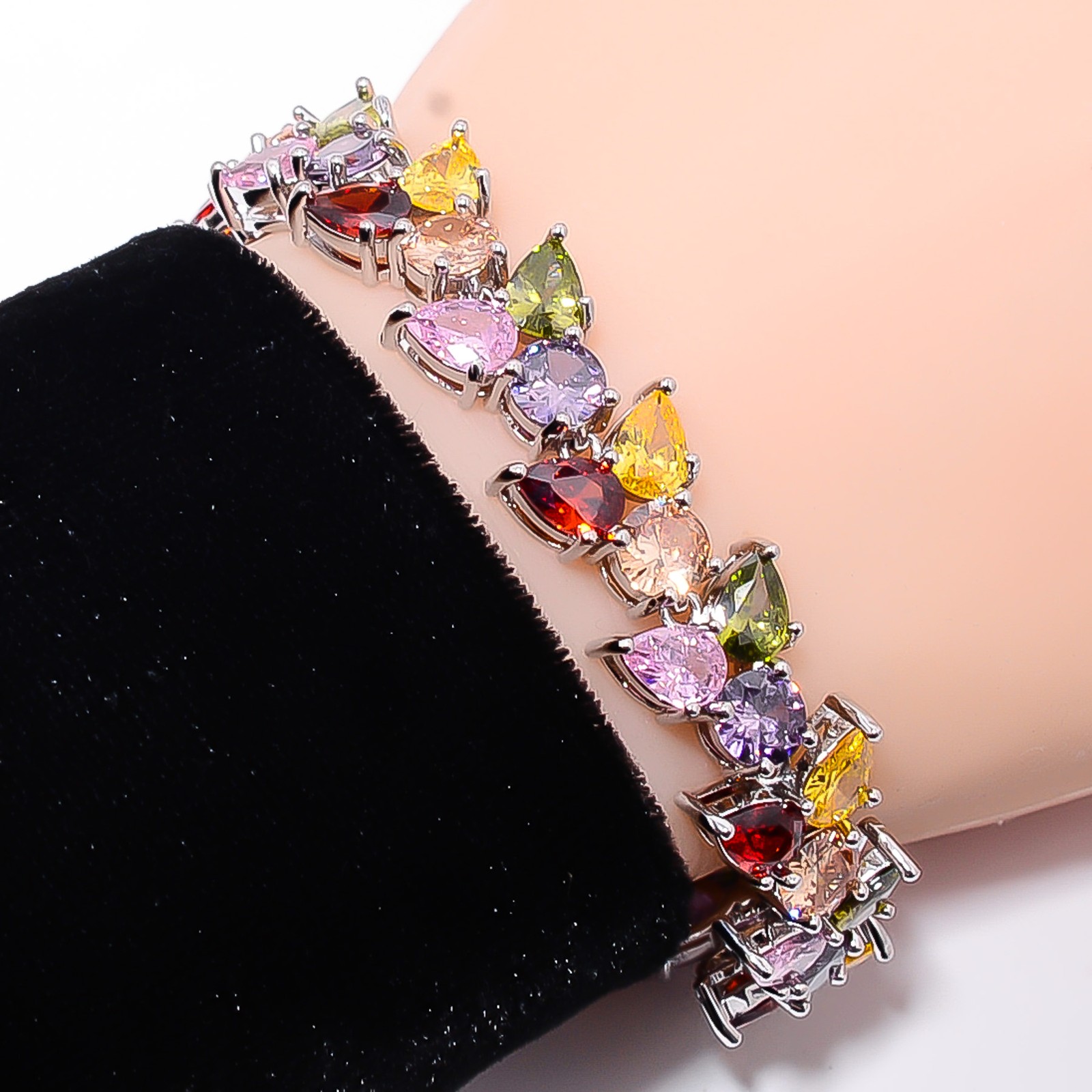 Multi Sapphire -Simulated, CZ 925 Sterling Silver Adjustable Bracelet 7-8″ B530